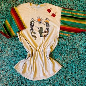 Large serape print sleeve western skeletons Tee